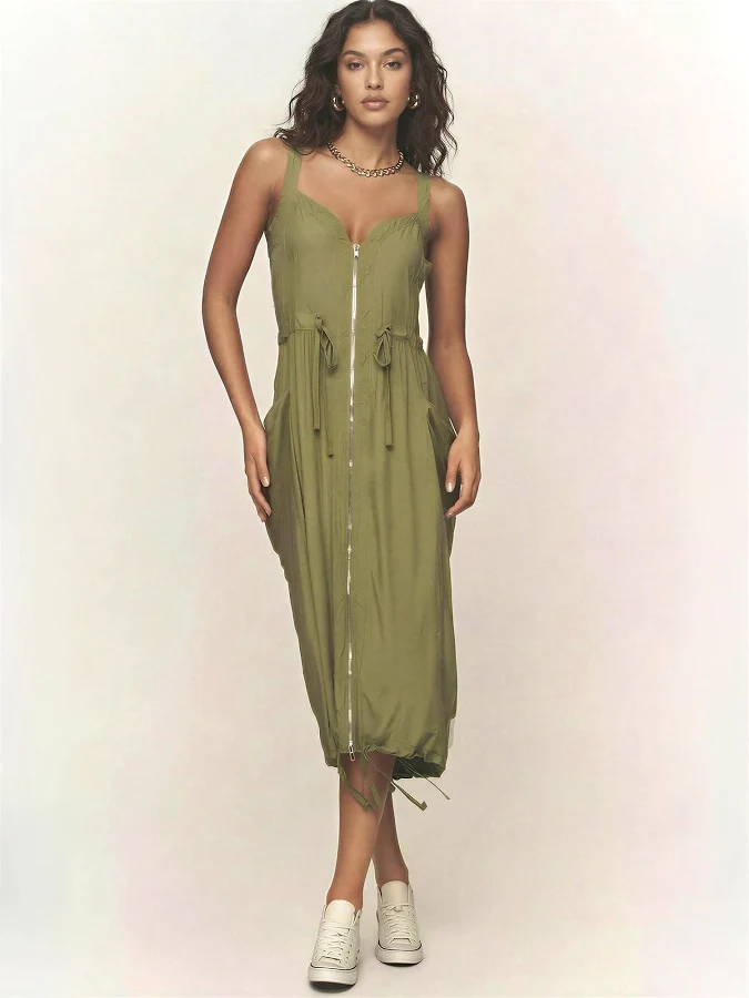 dress Mira V-Neck Tie Waist Cargo Midi Dress New York & Company $59.99