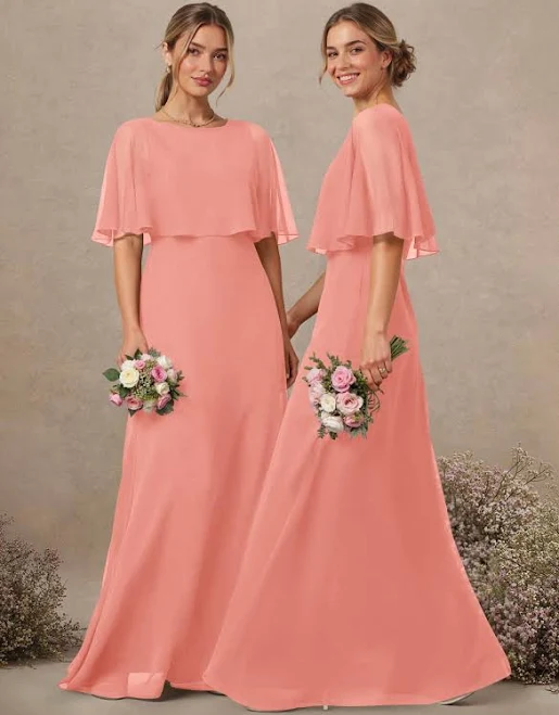 dress Missacc A-Line Scoop Neck 1/2 Sleeve Floor-Length Chiffon Bridesmaid Dress Missacc $109