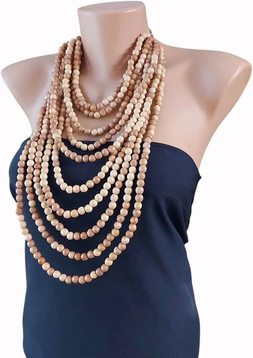 accessory Multi-Strand Boho Wooden Bead Statement Necklace Etsy - IrinaJewelryBox $23