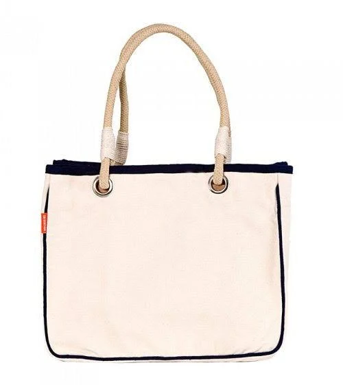 bag Natural Canvas Rope Handle Purse/Totes Natural/Navy Trim Nautical Luxuries $35