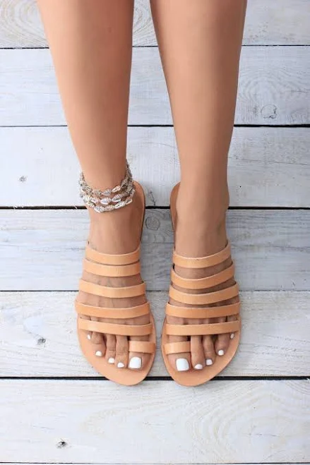 shoes Natural Leather Slide Sandals | Toe Ring, 5-Strap Minimal Flat, Handmade in Greece | Serifos Etsy - GreekLeatherLab $60.66