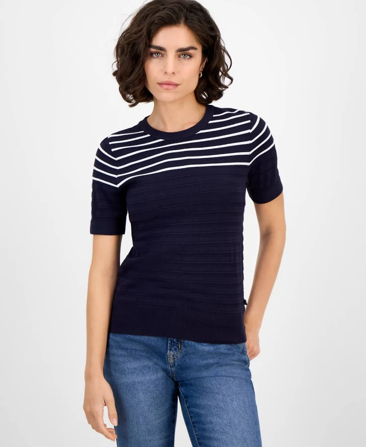 top Nautica Women's Striped Short-Sleeve Crewneck Sweater Macy's $28.56