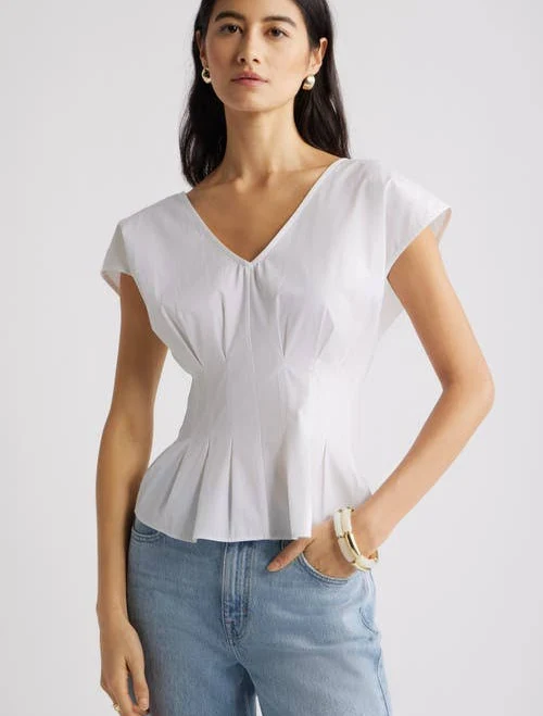 top Nordstrom Pleated V-Neck Poplin Top Nordstrom $109