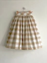 skirt Nude Beige and white check, gingham skirt, 100% cotton, full gathered midi skirt, classic casual style skirt. Etsy $68.96