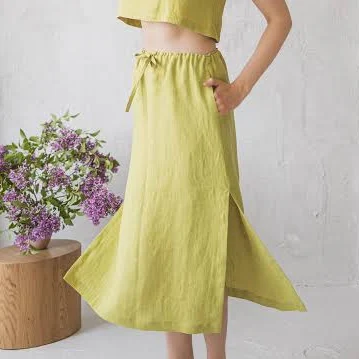 skirt OEKO-TEX Certified Linen Midi Skirt with Drawstring Waist and Side Slits Etsy - LGlinen $110.35