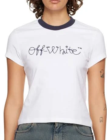 t-shirt Off-White White Embroidered Script Logo Fitted T-shirt ssense.com $179