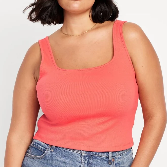top Old Navy Women’s Ultra-crop Rib-knit Square Neck Tank Top Coral Size eBay - janscloset45 $8.99