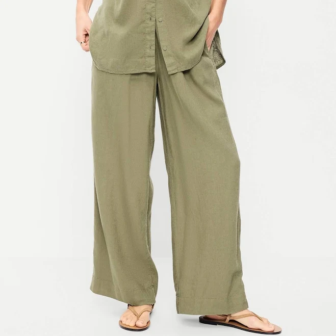 linen outfit Old Navy Women's High-Waisted Linen-Blend Super Wide-Leg Pants Old Navy $28