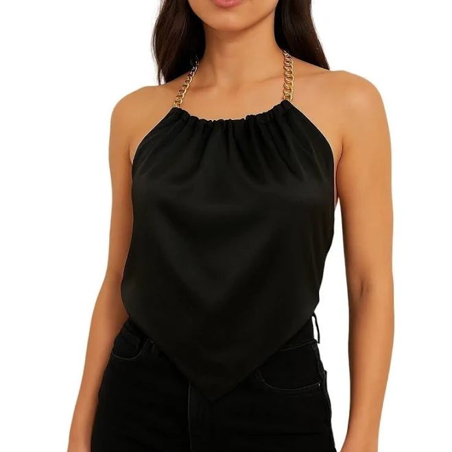 halter top Olive Tree Black Halter Top With Gold Chain Strap Size Small eBay - fourlimes $24.99