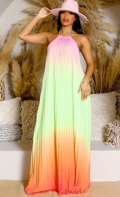 dress Ombre Pleated Halter Maxi Dress Cutely Covered $82.8