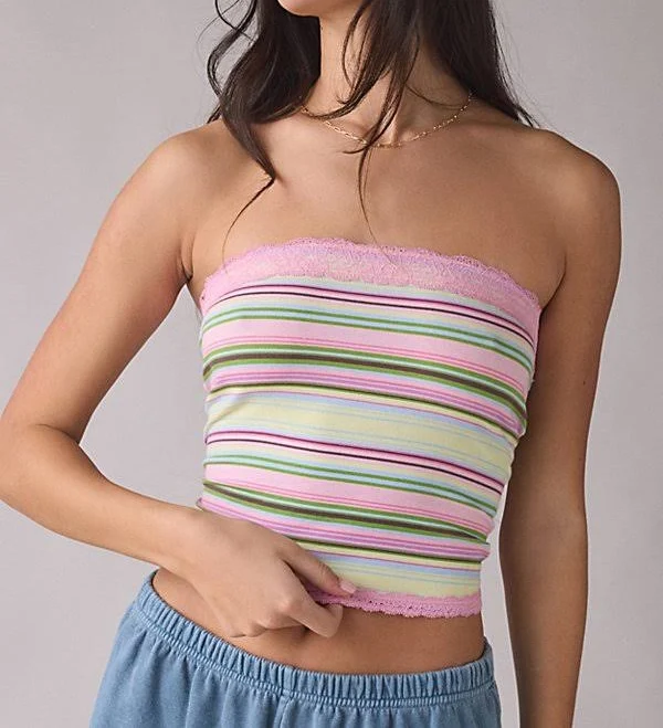 tube top Out From Under Cotton Compression Lace Trim Tube Top in Pink, Women's L at Urban Outfitters Urban Outfitters $25