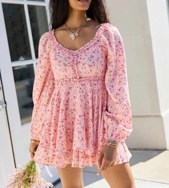 romper Pink Lily Farah Floral Ruffle Trim Romper Pink Lily $34