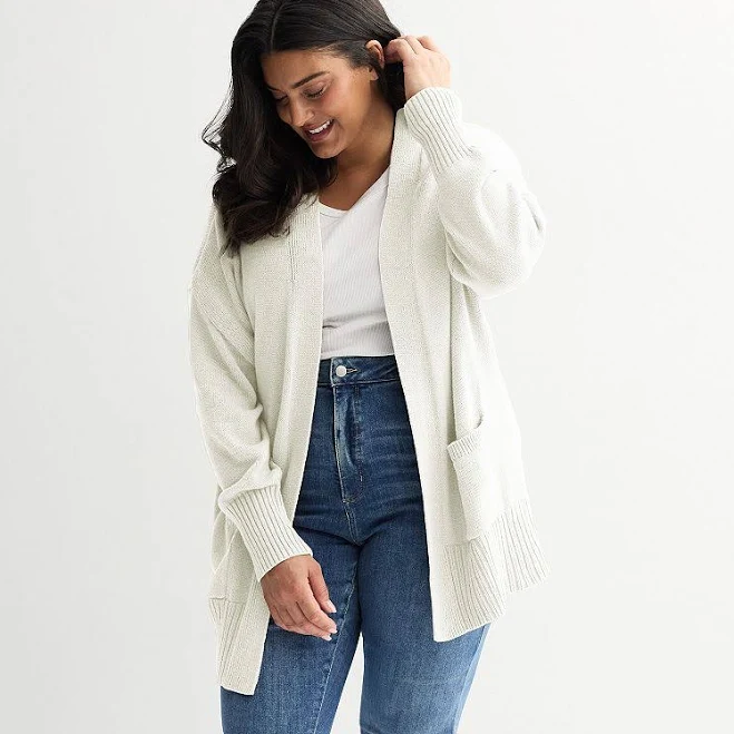 outerwear Plus Size Sonoma Goods For Life Open Front Longline Cardigan, Women's, Size: 4XL, Ivory Silk Kohl's $13.37