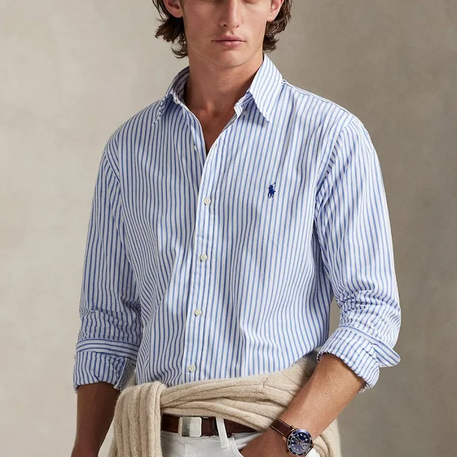 top Polo Ralph Lauren Men's Classic-Fit Striped Poplin Shirt Macy's $130