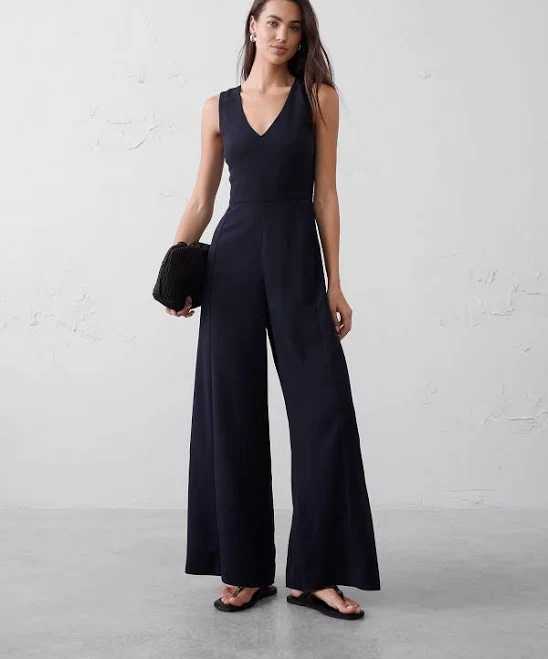 jumpsuit Preppy Women's Crepe V-Neck Jumpsuit Banana Republic Factory $96