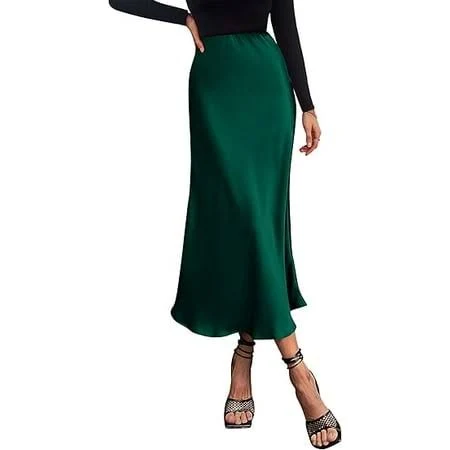 skirt Prettygarden Women's Dressy Casual High Waisted A-Line Ruffle Satin Midi Walmart - PrettyGarden $23.48