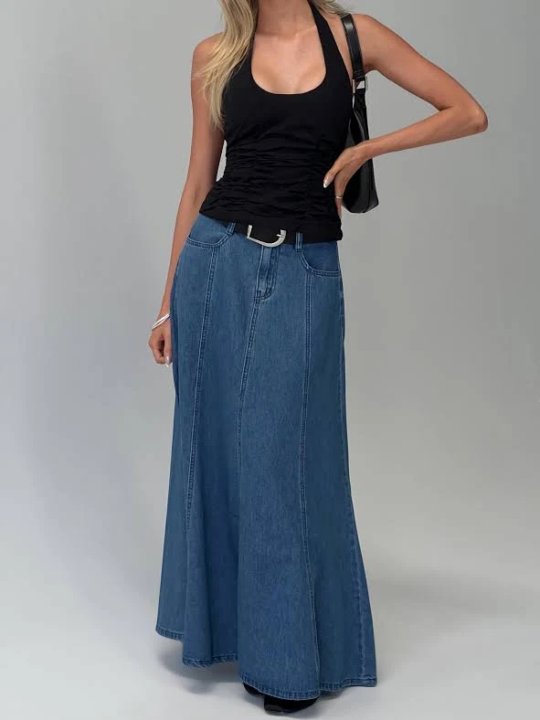 maxi skirt Princess Polly Charleigh Soft Pleat Denim Maxi Skirt Princess Polly US $75