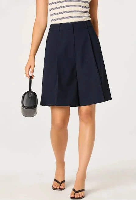 shorts Quillie Pleated Bermuda Shorts in Navy L Dear Neighbor $119