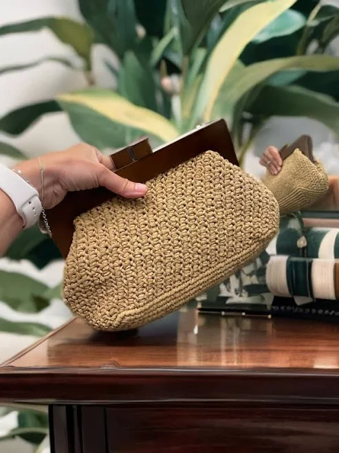 bag Raffia Crochet Clutch with Wooden Clasp Etsy - uniquedesignbyipek $130.5