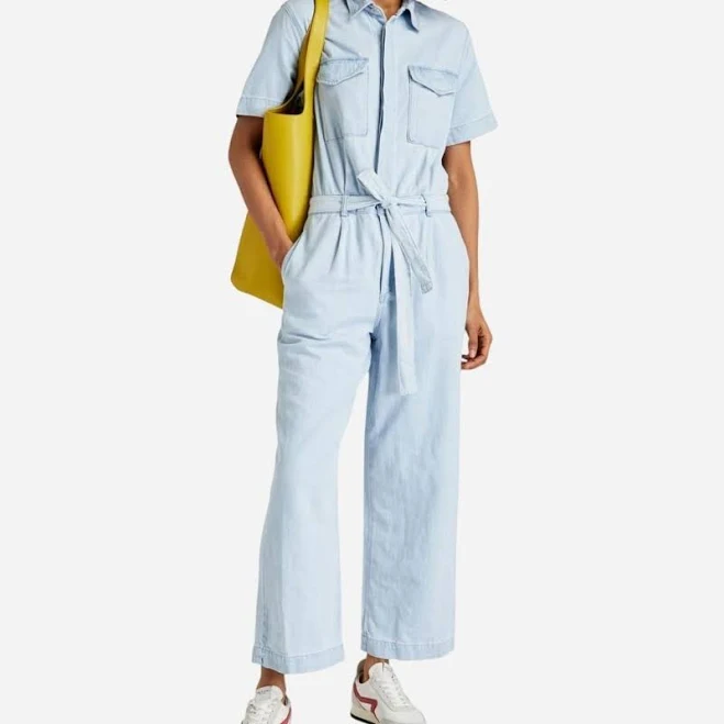 jumpsuit Rag & Bone Belted Pleated Denim Chambray Linen Blend Jumpsuit Size M eBay $188