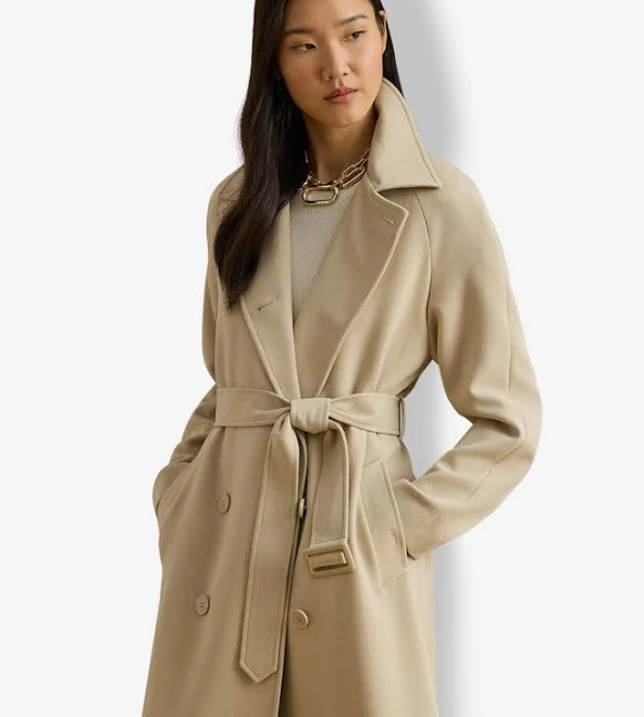 outerwear Ralph Lauren Women's Double Breasted Belted Crepe Trench Coat Macy's $240