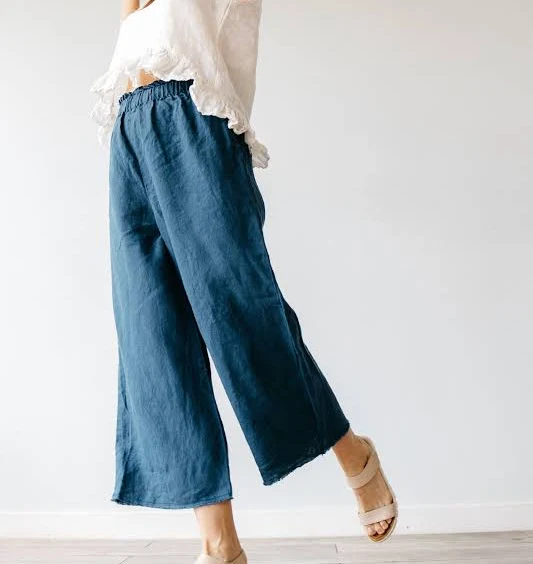 linen outfit Raw Edge Relaxed Fit Linen Culottes Etsy - LenokLINENcom $133