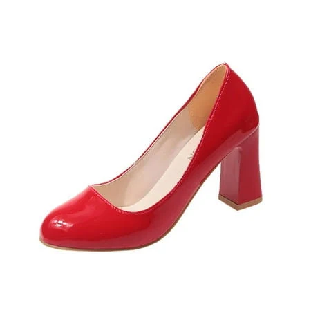 shoes Red Womens Round Toe Block Heel Pumps In A Slip-On Style For Summer Comfort And Fashionable Outfit Options, Women's, Size: 5.5 Walmart - The Shoes $38