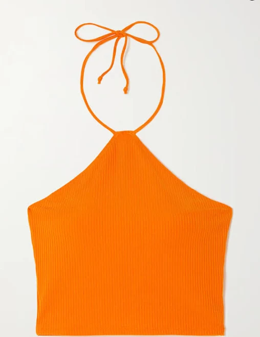 crop top Reformation Aversa Cropped Ribbed Stretch-Knit Halterneck Top In Orange, UK 14 / XL / Orange House Of Huntington $63