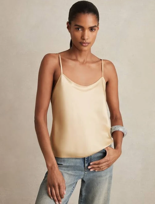 top Reiss Gold Silk Cami Women Top Reiss $117