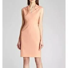 dress REISS V-Neck Sheath Wool Dress Peach Formal Sleeveless Slit Short Sculpting 6 eBay $63.7