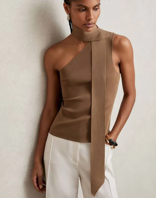 one shoulder top Reiss Women's Sasha One-Shoulder Scarf Top Reiss $85