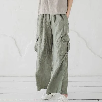 pants Relaxed Fit Linen High Waist Cargo Pants with Pockets Etsy - OldLinenMill $104.32