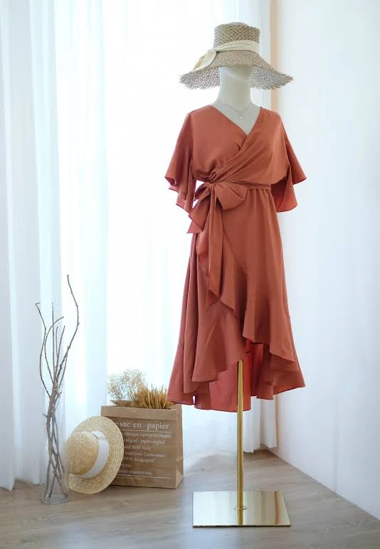 dress Rustic Prairie Copper Midi Wrap Bridesmaid Dress Etsy - KEERATIKA $72.5