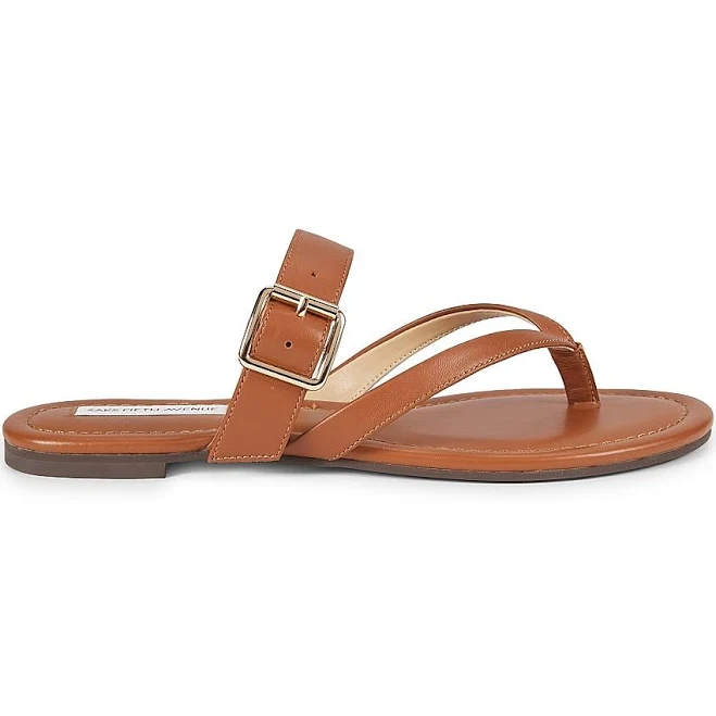 shoes Saks Fifth Avenue Olivia Leather Flat Sandals Saks OFF 5TH $34.99