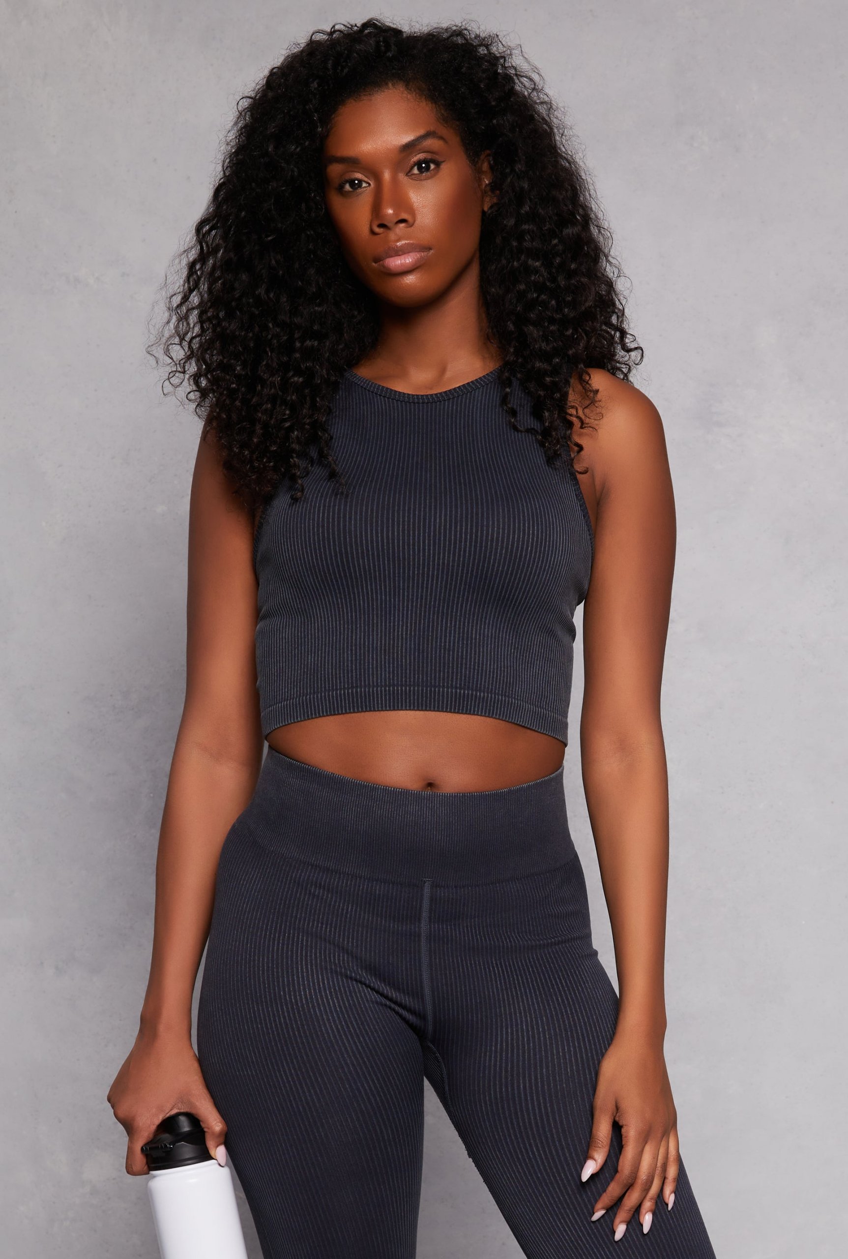 top Seamless Ribbed Knit Cropped Tank Top - CHARCOAL / M rainbowshops.com $3