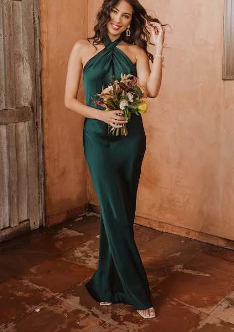 maxi dress Show Me Your Mumu Jasmine Halter Maxi Dress in Deep Emerald Luxe Satin Show Me Your Mumu $198