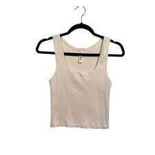 top SKIMS Tank Top Womens XL Bone Cream Cotton Rib Cropped Scoop Neck Ribbed Knit eBay $29.97