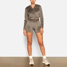 matching set SKIMS Velour Hoodie and Biker Shorts- Gunmetal Poshmark $100