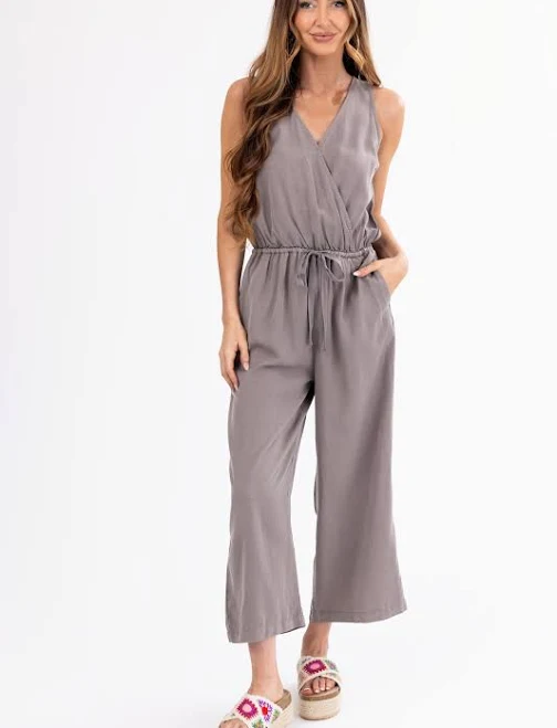 jumpsuit Sleeveless Elastic Waist Tie Jumpsuit Lime Lush $44.95