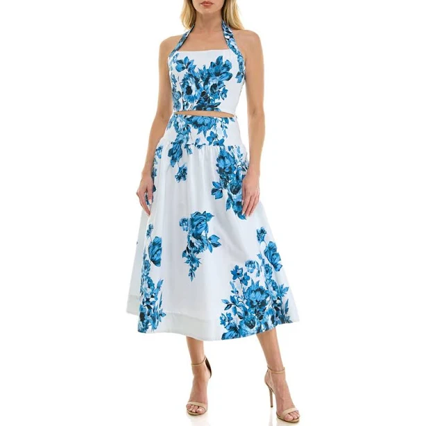 matching set Socialite Women's Floral Halter Crop Top & Midi Skirt Set Nordstrom $168
