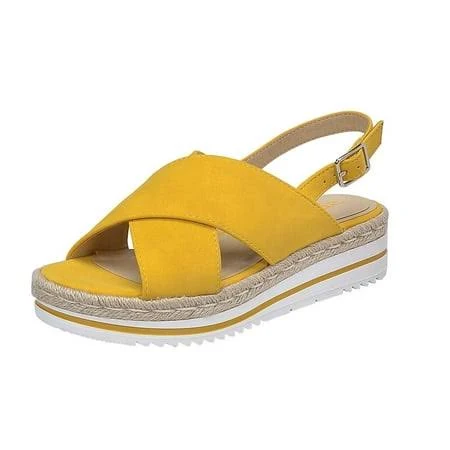 shoes Soda gloria Mustard Women's Open Toe Ankle Strap Espadrille Wedges Sandals Walmart - shopaccro $17.99