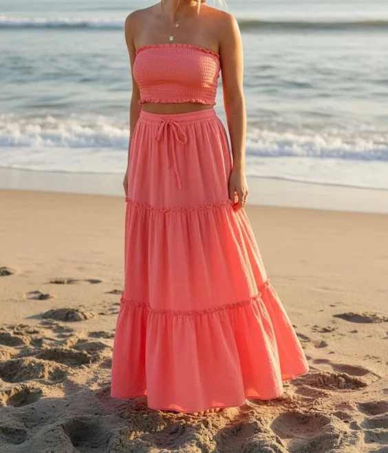 skirt Sophia 3-Tiered A-Line Cotton Maxi Skirt piyogapants.com $76