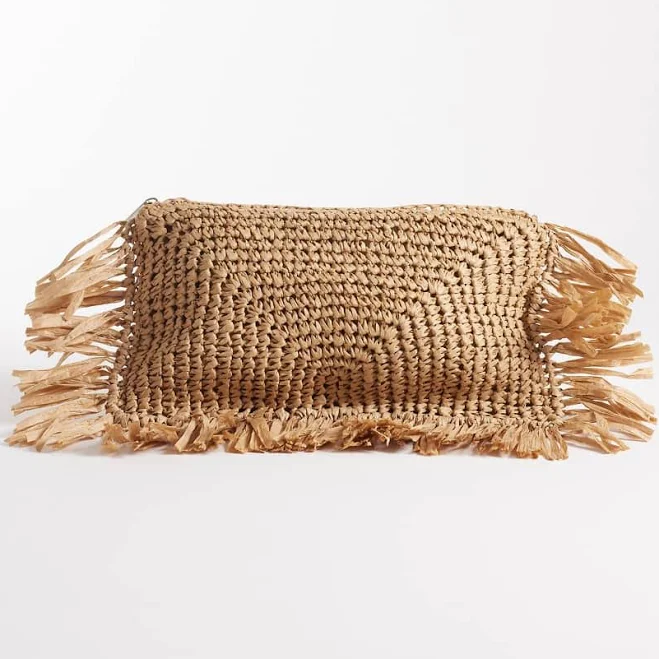 bag South Beach straw fringe trim clutch purse in natural-Neutral ASOS $35