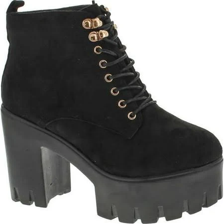 shoes Static Footwear Women's climate Faux Leather Lace-Up Chunky Heel Lug Walmart - Off Price Direct $44.95