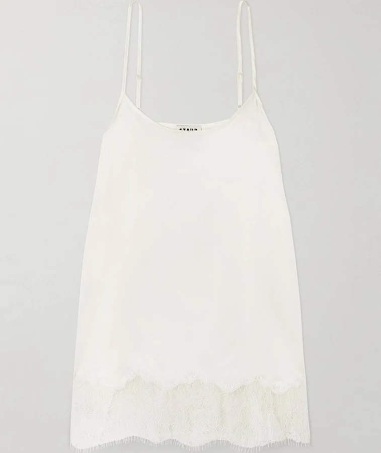 top STAUD Chloe Lace-trimmed Silk-blend Satin Camisole - Women - Ivory Tops - XS NET-A-PORTER $295