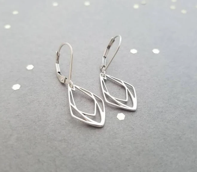 accessory Sterling Silver Geometric Teardrop Leverback Earrings Etsy - IDreamofJewelry $27.9