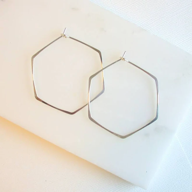 accessory Sterling Silver Hexagon Hoop Earrings Etsy - lindatrentjewelry $26