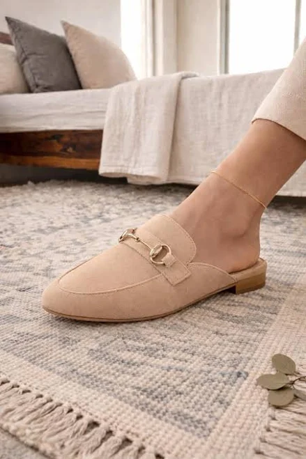 shoes Suede Pointed Toe Slip-On Mules with Gold Buckle Etsy - Seller $85.62