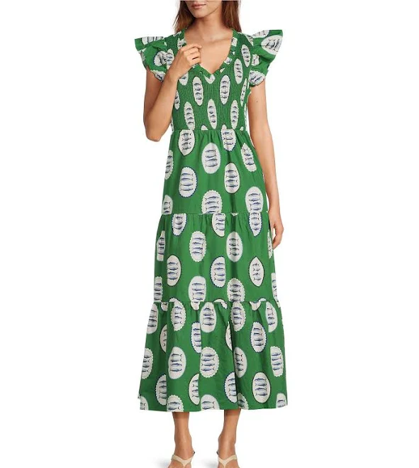 maxi dress Sugarlips Size Tropical Sunfire Printed V-Neck Sleeveless Tiered A-Line Maxi Dress Womens Dillard's $89