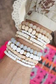 accessory Summer Fresh Neutrals stack clay glass wood beads bracelets set PennyLine $30